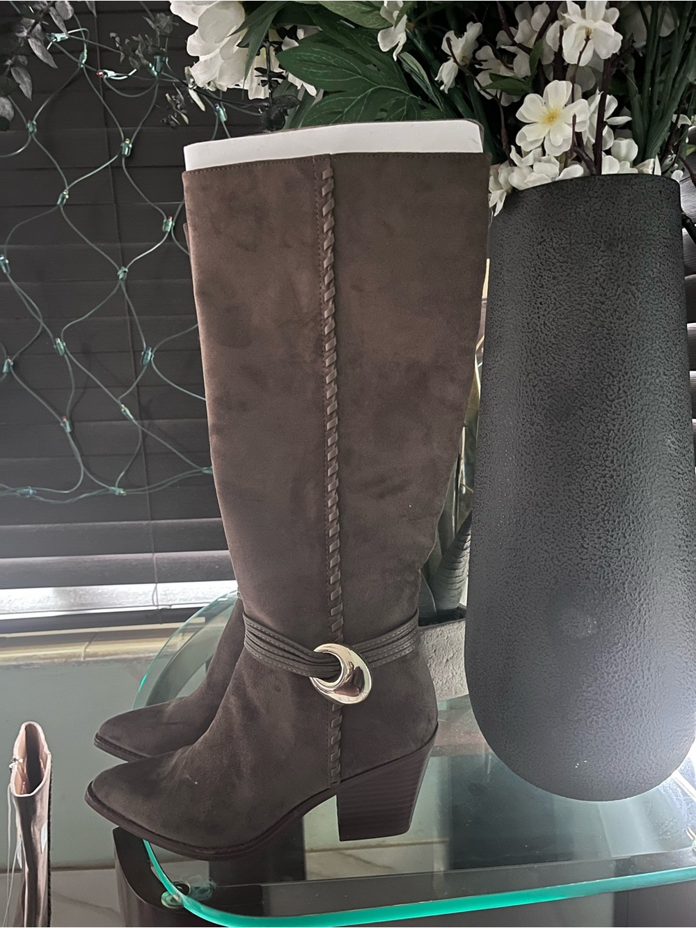 Womens Brown Suede Mid-Calf Heeled Boots